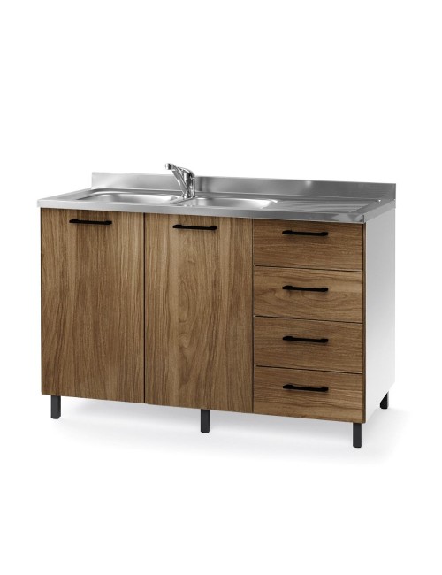 Sottolavello con cassetti e lavello 120 cm noce naturale destro