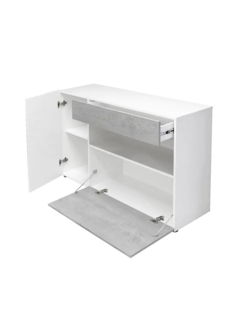 Madia Astra cemento e bianco con 2 ante cassetto e vano a giorno 130x41.2x82H