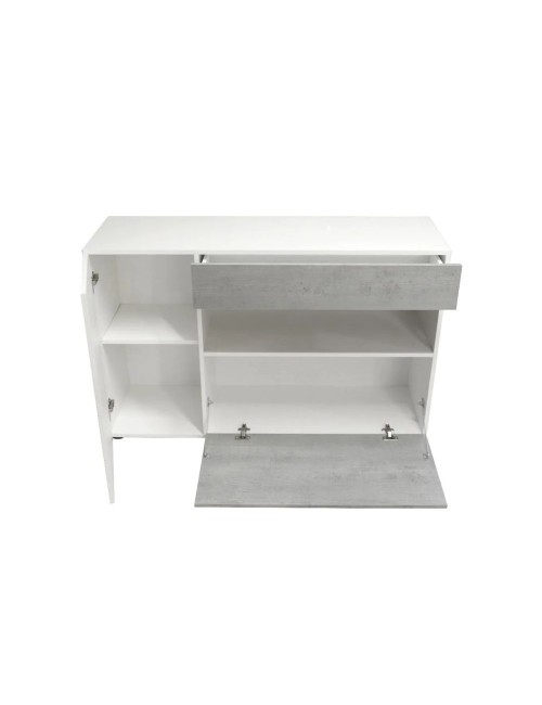 Madia Astra cemento e bianco con 2 ante cassetto e vano a giorno 130x41.2x82H