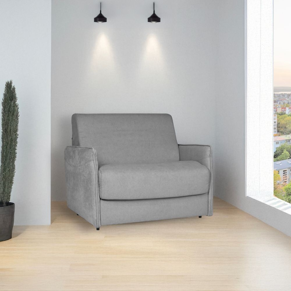 Poltrona letto Piri grigio con rete elettrosaldata e materasso – Il comfort che si apre al bisogno