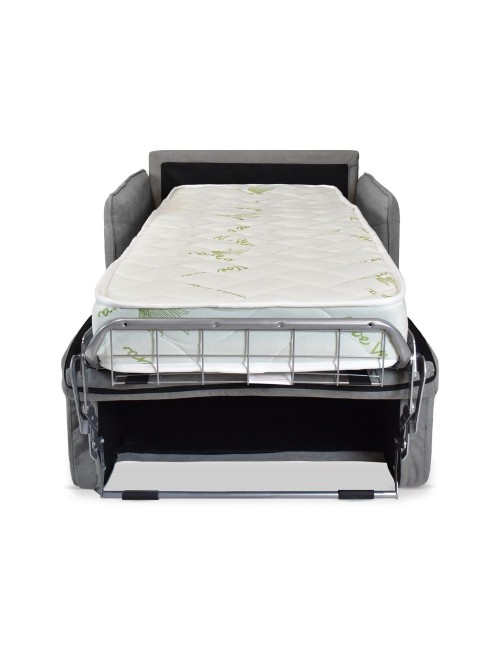 Poltrona letto Piri grigio con rete elettrosaldata e materasso – Il comfort che si apre al bisogno