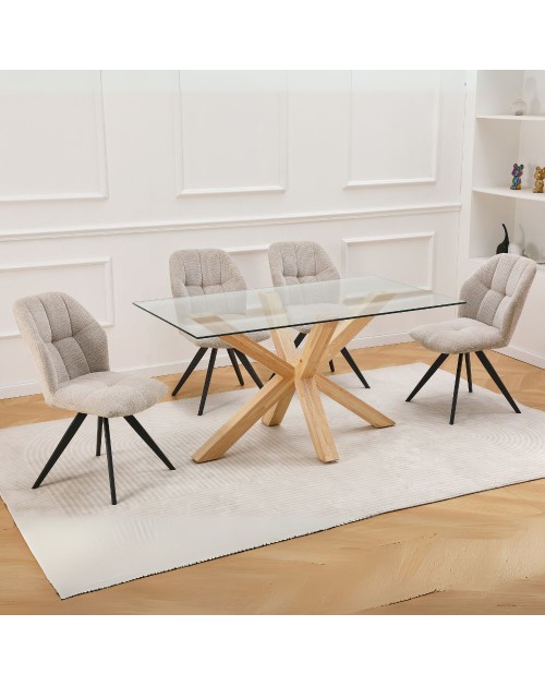 Tavolo da pranzo Beia in vetro temperato con gambe in legno 160x90x77H – Eleganza e Stile