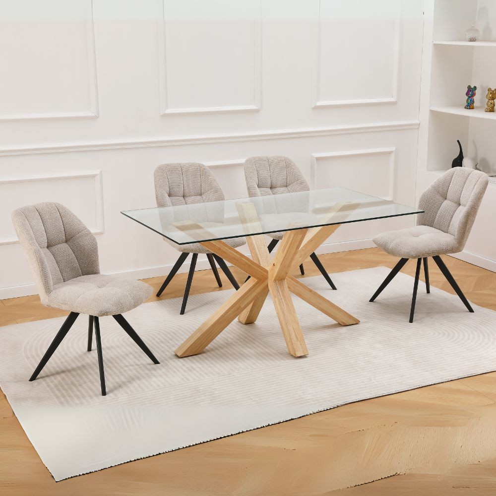 Tavolo da pranzo Beia in vetro temperato con gambe in legno 160x90x77H – Eleganza e Stile