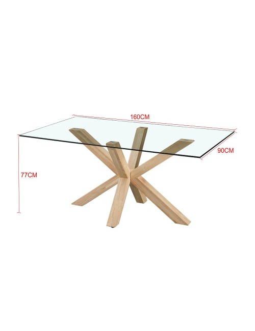 Tavolo da pranzo Beia in vetro temperato con gambe in legno 160x90x77H – Eleganza e Stile