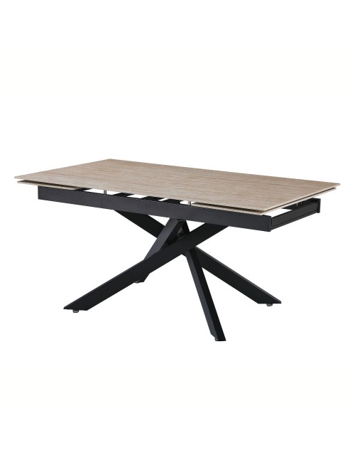 Tavolo allungabile Trivia con piano in ceramica effetto marmo Travertino e gambe in metallo nero 160x90x75.5H