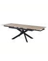Tavolo allungabile Trivia con piano in ceramica effetto marmo Travertino e gambe in metallo nero 160x90x75.5H