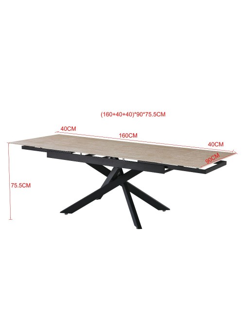 Tavolo allungabile Trivia con piano in ceramica effetto marmo Travertino e gambe in metallo nero 160x90x75.5H