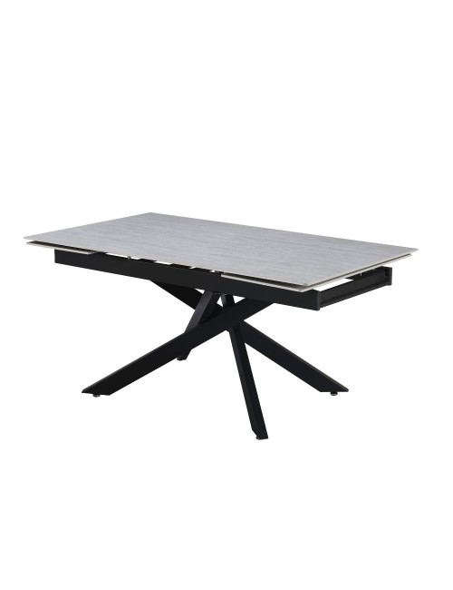Tavolo allungabile Trivia con piano in ceramica larice beige e gambe in metallo nero 160x90x75.5H