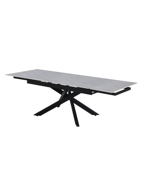 Tavolo allungabile Trivia con piano in ceramica larice beige e gambe in metallo nero 160x90x75.5H
