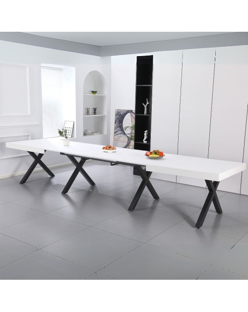 Tavolo allungabile Dava con piano bianco opaco e gambe in metallo nero 200x100x74H