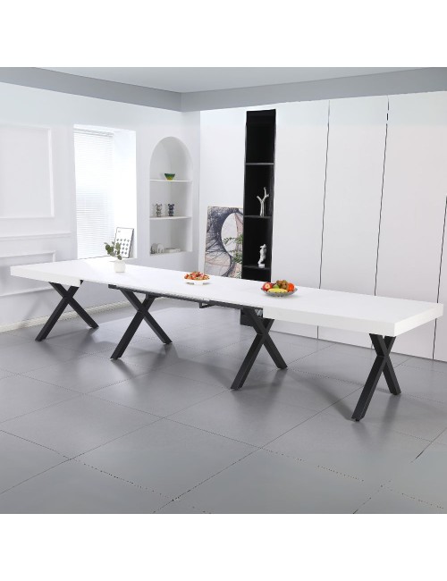 Tavolo allungabile Dava con piano bianco opaco e gambe in metallo nero 200x100x74H