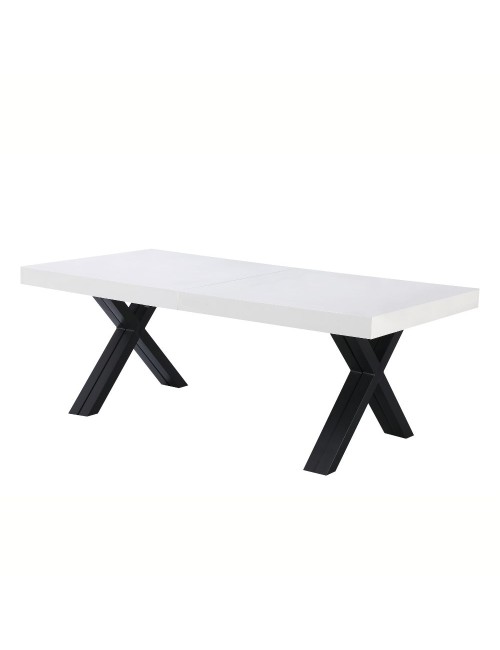Tavolo allungabile Dava con piano bianco opaco e gambe in metallo nero 200x100x74H