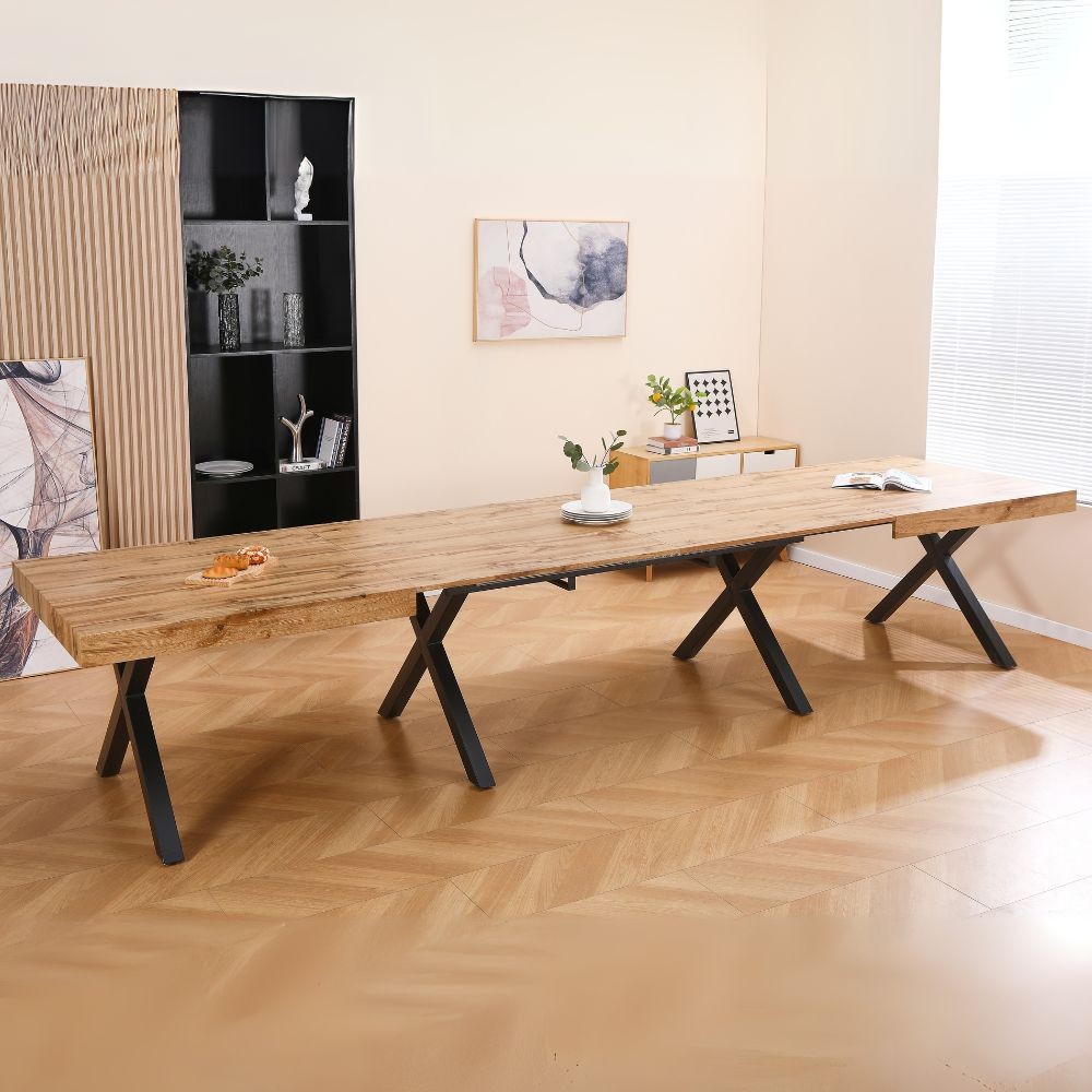 Tavolo allungabile Dava con piano rovere e gambe in metallo nero 200x100x74H