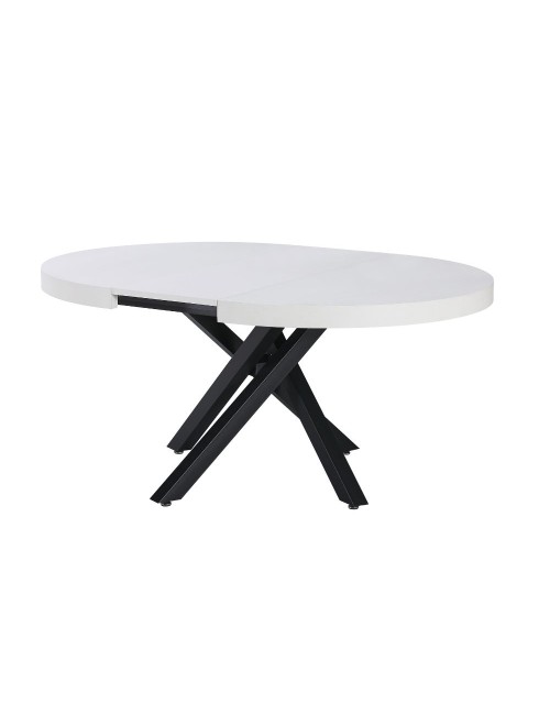 Tavolo rotondo allungabile Raven con piano bianco opaco e gambe shangai nero 120x120x75H