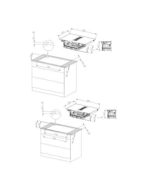 Piano cottura induzione con cappa integrata Master Kitchen MKHI804FHEDBK 4 zone classe A