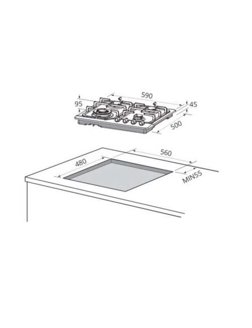 Piano cottura 4 fuochi acciaio inox Master Kitchen MKHG 6401F E XS con griglie in ferro smaltate