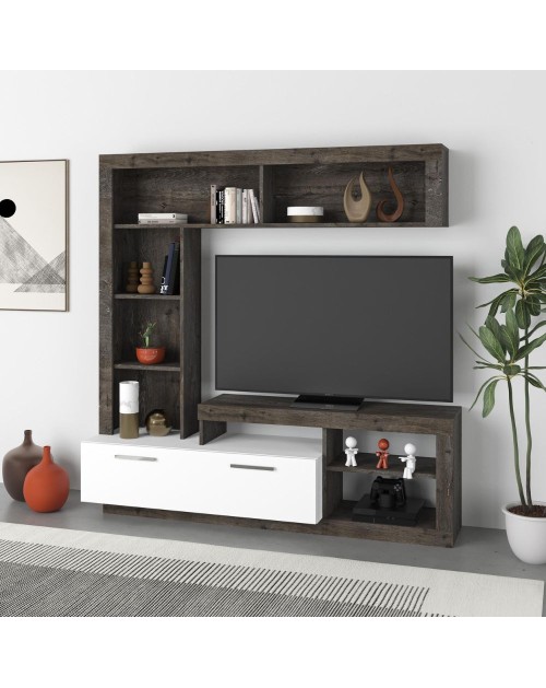 Parete attrezzata Leo 171x42x171 colore dark coffe bianco