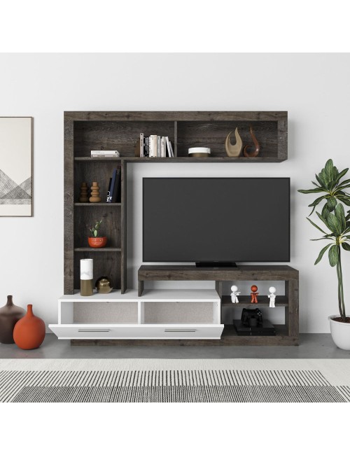 Parete attrezzata Leo 171x42x171 colore dark coffe bianco