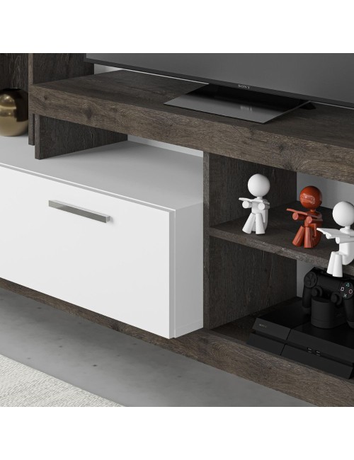 Parete attrezzata Leo 171x42x171 colore dark coffe bianco