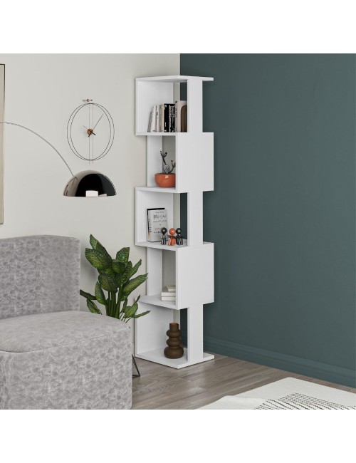 Libreria a cubo Piri bianca con 5 Ripiani 35x30x161H – Design geometrico e funzionalità