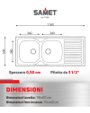 Lavello incasso acciaio inox 116x50 cm doppia vasca e gocciolatoio destro SA138