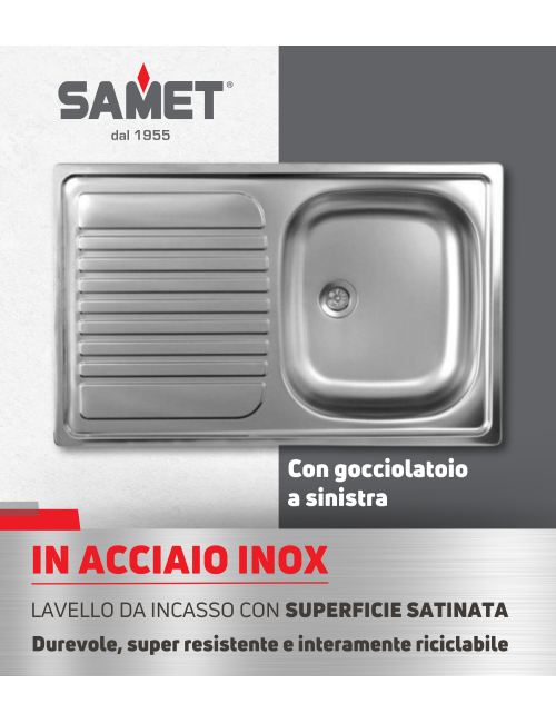 Lavello Incasso Cucina Acciaio 79x50 cm 1 Vasca e Gocciolatoio Sinistro