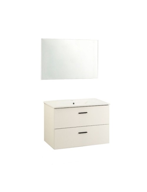 Mobile bagno sospeso Lario bianco lucido con lavabo e specchio 80x46x48H