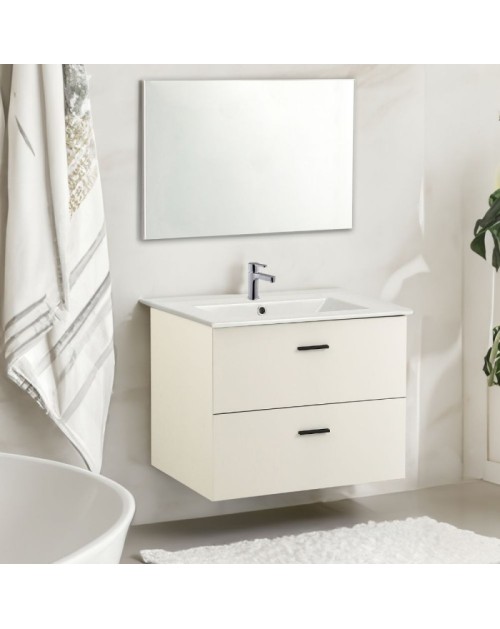 Mobile bagno sospeso Lario bianco lucido con lavabo e specchio 80x46x48H