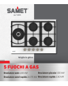 Piano Cottura gas 5 fuochi 70 cm vetro bianco Samet Dafne70
