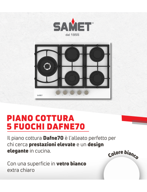 Piano Cottura gas 5 fuochi 70 cm vetro bianco Samet Dafne70 offerta