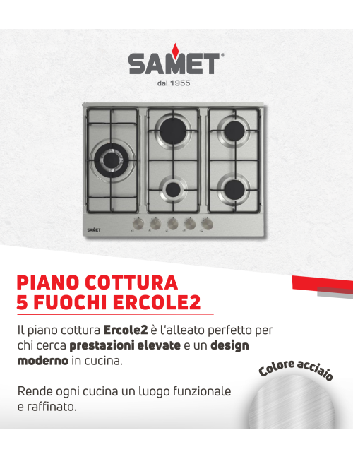 Piano Cottura gas 5 fuochi 70 cm acciaio inox Samet Ercole2 prezzo