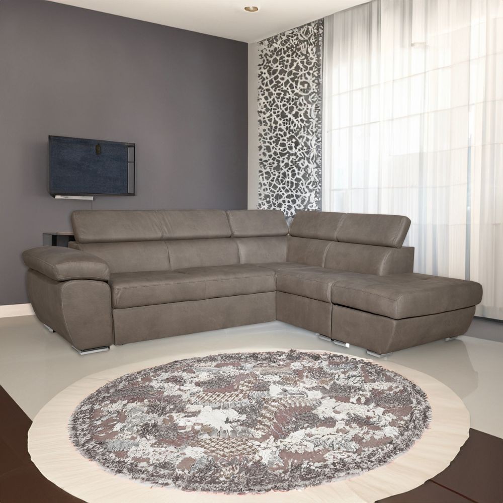 Divano angolare Fiona con penisola destra tessuto grigio elephant 260x200x76H