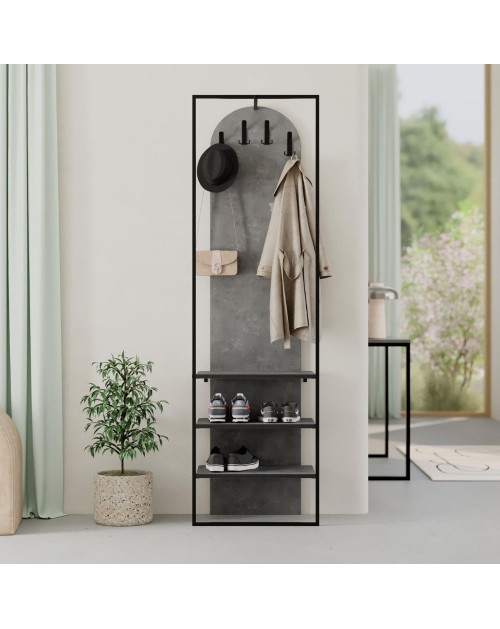 Mobile ingresso grigio Archy con appendiabiti e scarpiera 53x31.7x180H – Stile industriale e organizzazione