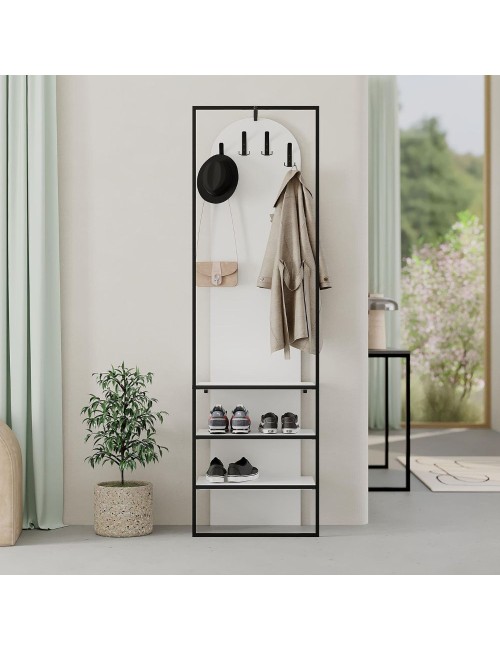 Mobile ingresso bianco Archy con appendiabiti e scarpiera 53x31.7x180H – Stile industriale e organizzazione