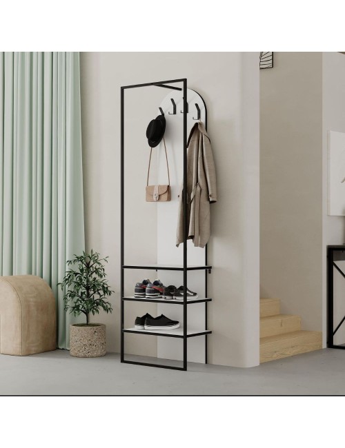 Mobile ingresso bianco Archy con appendiabiti e scarpiera 53x31.7x180H – Stile industriale e organizzazione
