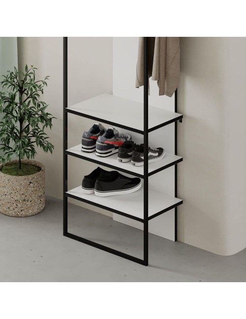 Mobile ingresso bianco Archy con appendiabiti e scarpiera 53x31.7x180H – Stile industriale e organizzazione