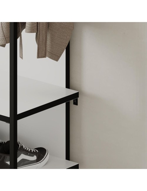 Mobile ingresso bianco Archy con appendiabiti e scarpiera 53x31.7x180H – Stile industriale e organizzazione