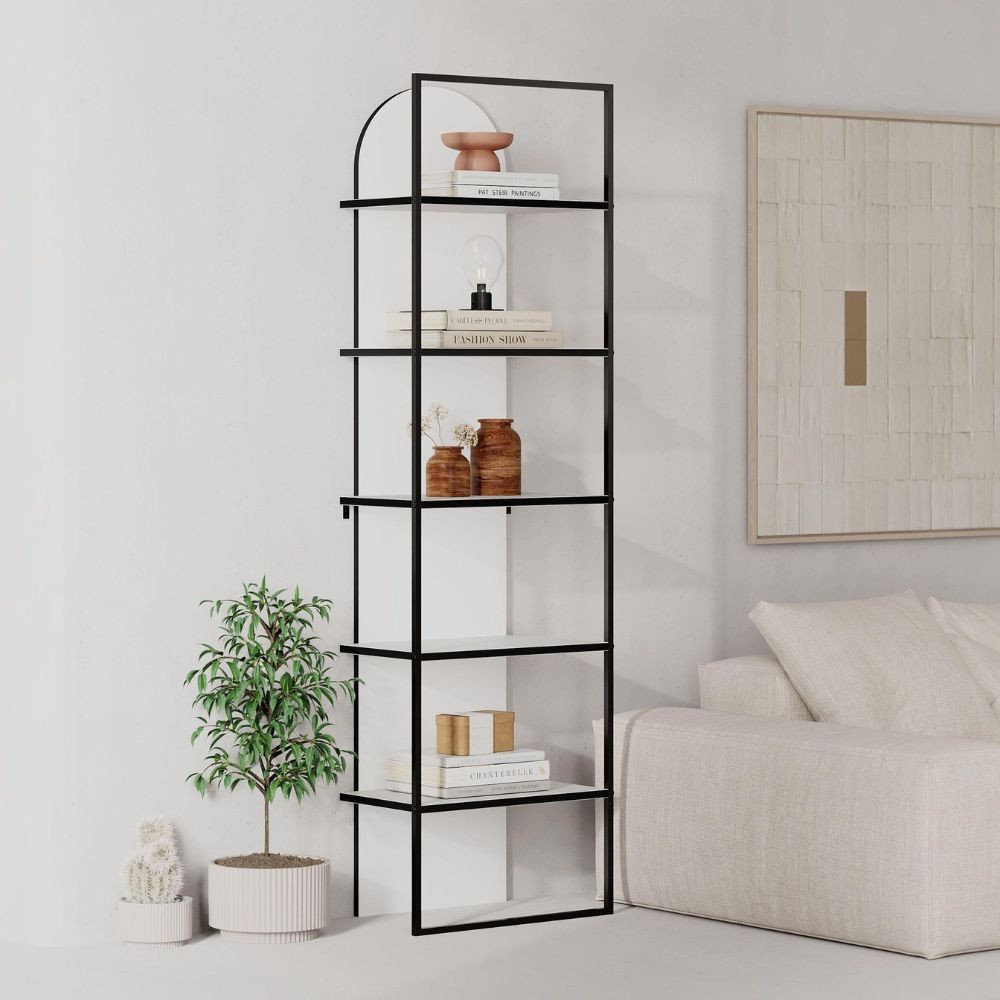 Libreria Archy 5 ripiani colore bianco 53x31.7x180H – Eleganza industriale e spazio funzionale