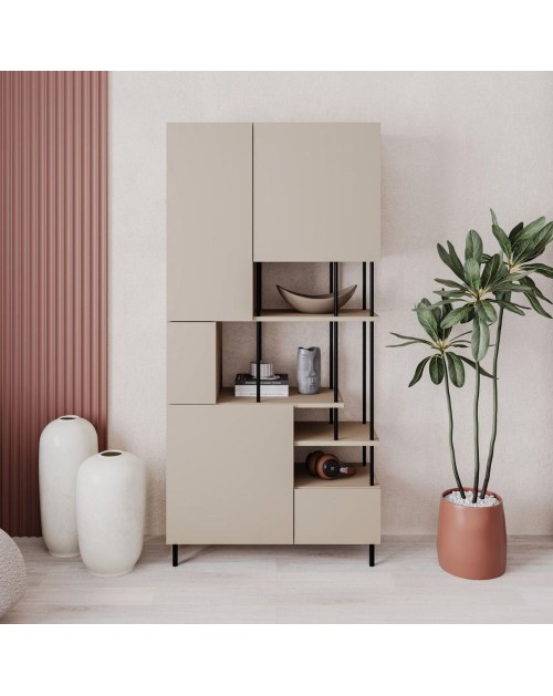 Libreria Key con 5 ante e ripiani colore cashmere 84x34x175H – Ordine e Stile