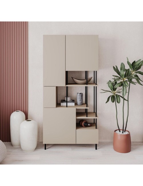 Libreria Key con 5 ante e ripiani colore cashmere 84x34x175H – Ordine e Stile