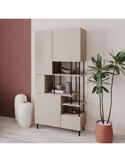 Libreria Key con 5 ante e ripiani colore cashmere 84x34x175H – Ordine e Stile