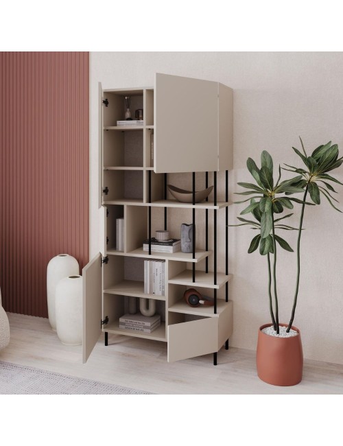 Libreria Key con 5 ante e ripiani colore cashmere 84x34x175H – Ordine e Stile