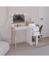 Toeletta da trucco Avien bianco e rovere con specchio e luci LED 105x51.5x131H