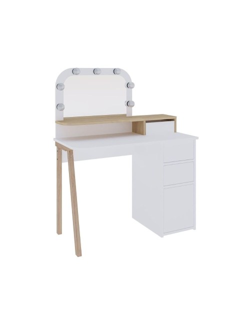 Toeletta da trucco Avien bianco e rovere con specchio e luci LED 105x51.5x131H