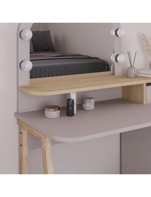 Toeletta da trucco Avien tortora rovere con specchio e luci LED 105x51.5x131H