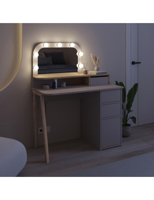 Toeletta da trucco Avien tortora rovere con specchio e luci LED 105x51.5x131H