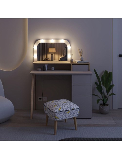 Toeletta da trucco Avien tortora rovere con specchio e luci LED 105x51.5x131H