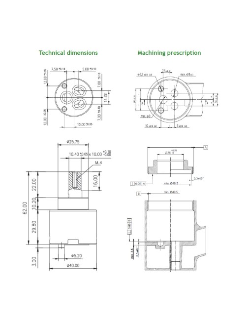 Cartuccia per miscelatore diametro 40 mm.