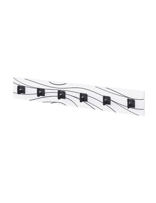 Appendiabiti a muro Flow con 6 ganci bianchi e dettagli neri 63x1.8x9.8H