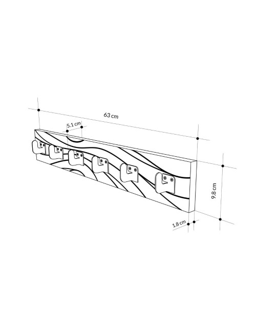 Appendiabiti a muro Flow con 6 ganci bianchi e dettagli neri 63x1.8x9.8H